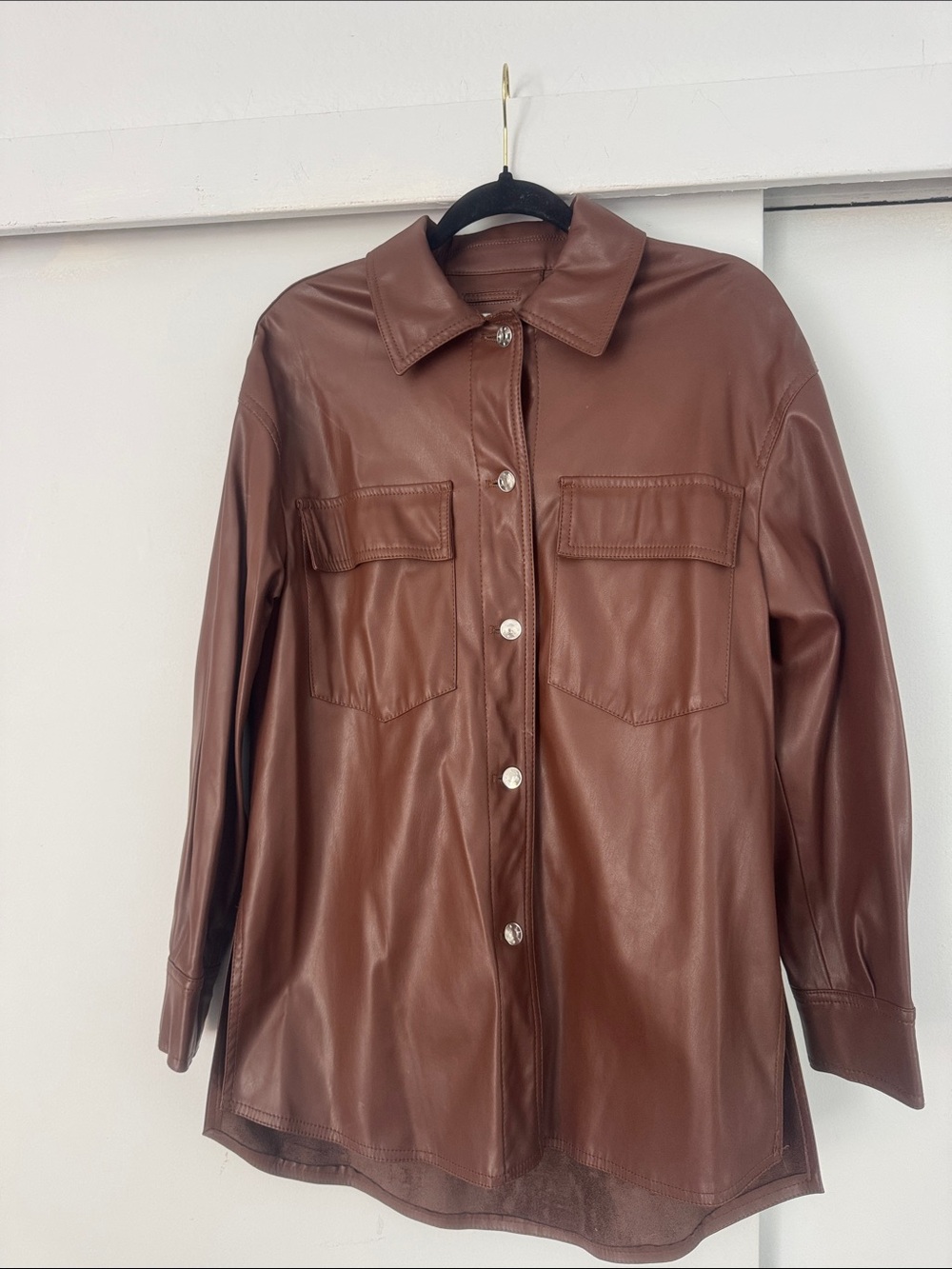 Bershka Chocolate Brown Faux Leather Shirt Jacket